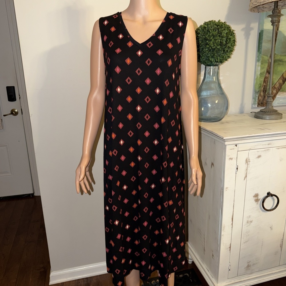 Masai Copenhagen M Black & Rust Geo Print Sleeveless Dress Minimalist Luxury